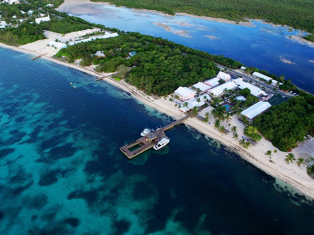 Aerial view of a tropical beach resort
